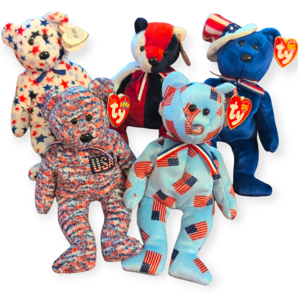 Bundle Of 6 USA Americana TY Beanie Baby Bears